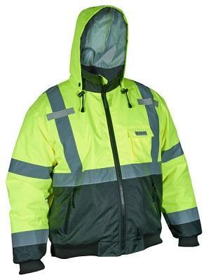 VBBCL3L - Luminator™, Two tone value bomber jacket, Class 3, insulated rain jacket, fluorescent lime/black, silver reflective stripes